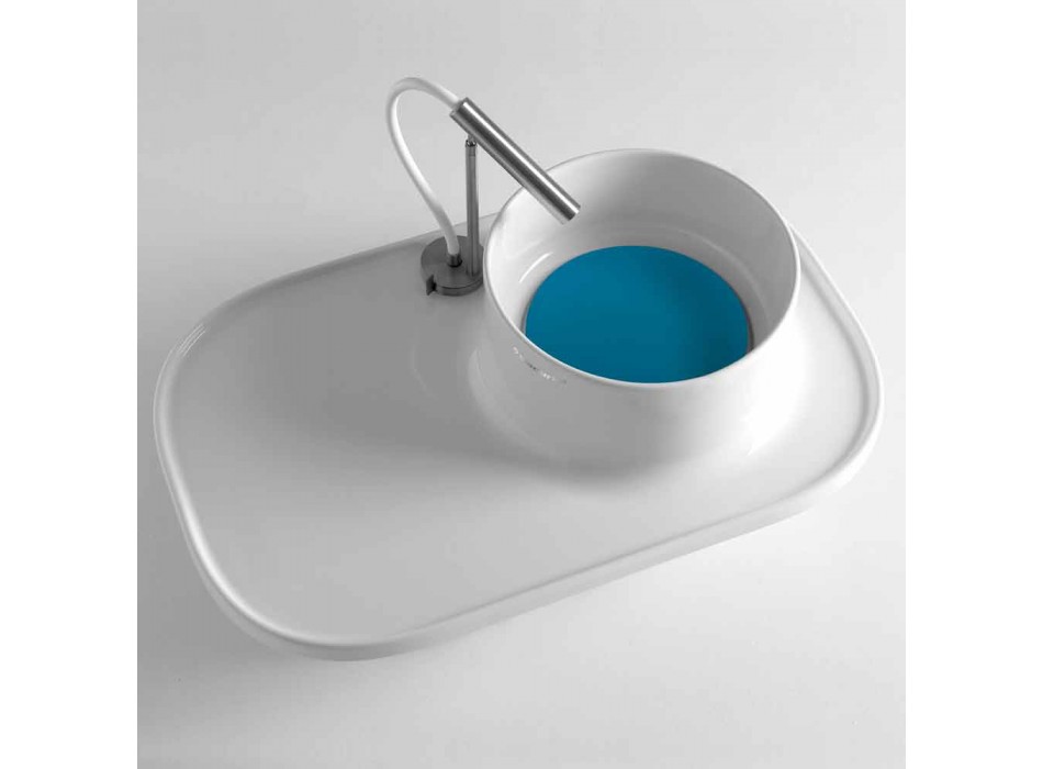 Étagère avec lavabo intégré en céramique blanc brillant Made in Italy - Uber Viadurini