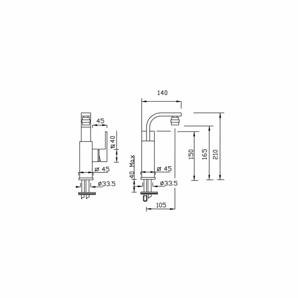 Mitigeur de bidet de salle de bain design en laiton sans drain Made in Italy - Panela Viadurini