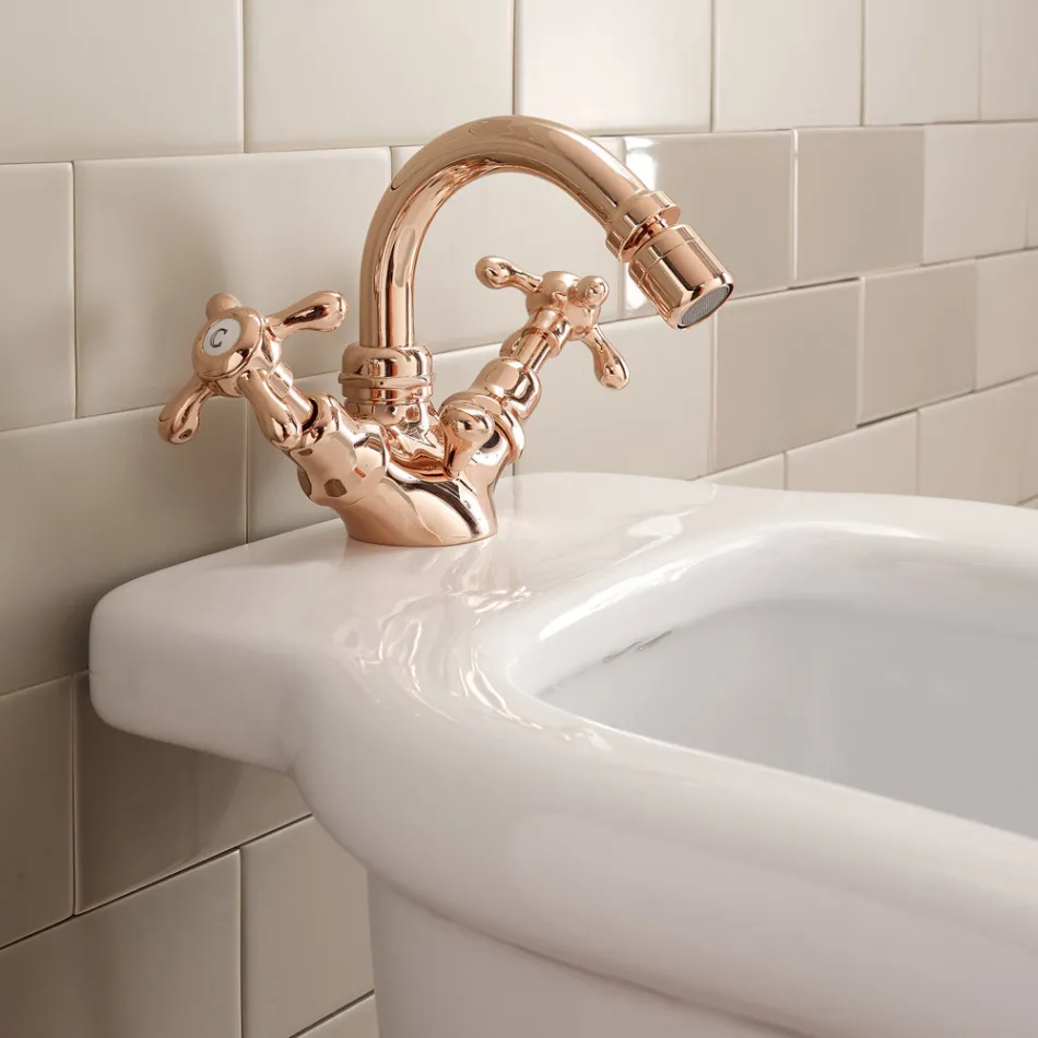 Mélangeur de bidet monotrou design vintage en laiton fabriqué en Italie - Klarisa Viadurini