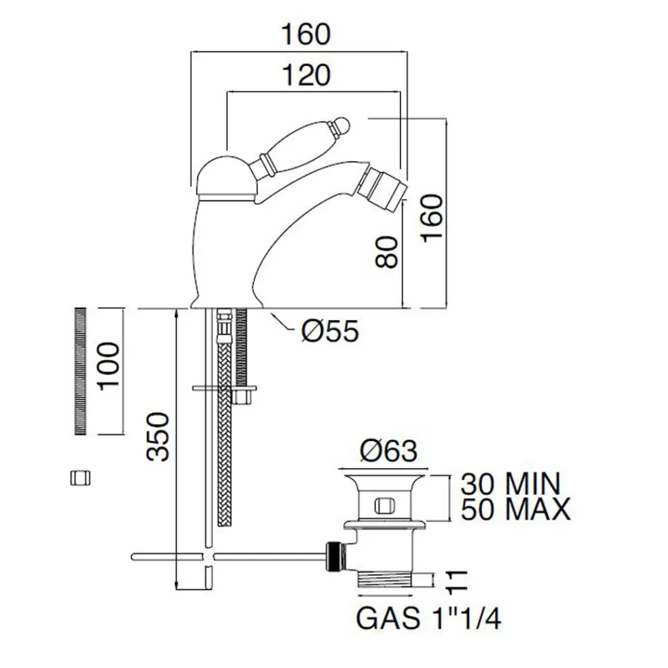 Mitigeur de bidet de style classique en laiton fait main avec levier - Noriana Viadurini