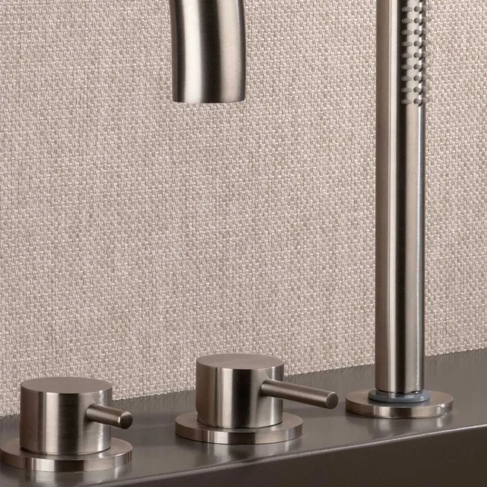 Mitigeur de baignoire à 4 trous avec bec en acier AISI 316L - Artigli Viadurini