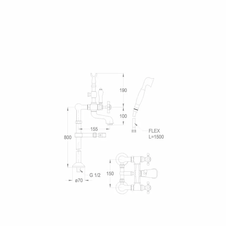 Mélangeur de sol classique pour baignoire Made in Italy Laiton - Omidio Viadurini
