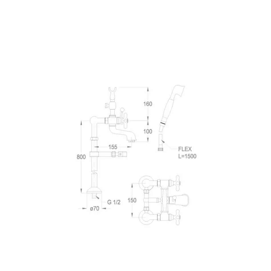 Mitigeur classique pour baignoire au sol en laiton Made in Italy - Panico Viadurini