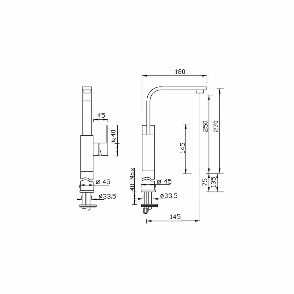 Mitigeur d'évier de salle de bain design à bec haut pivotant fabriqué en Italie - Panela Viadurini