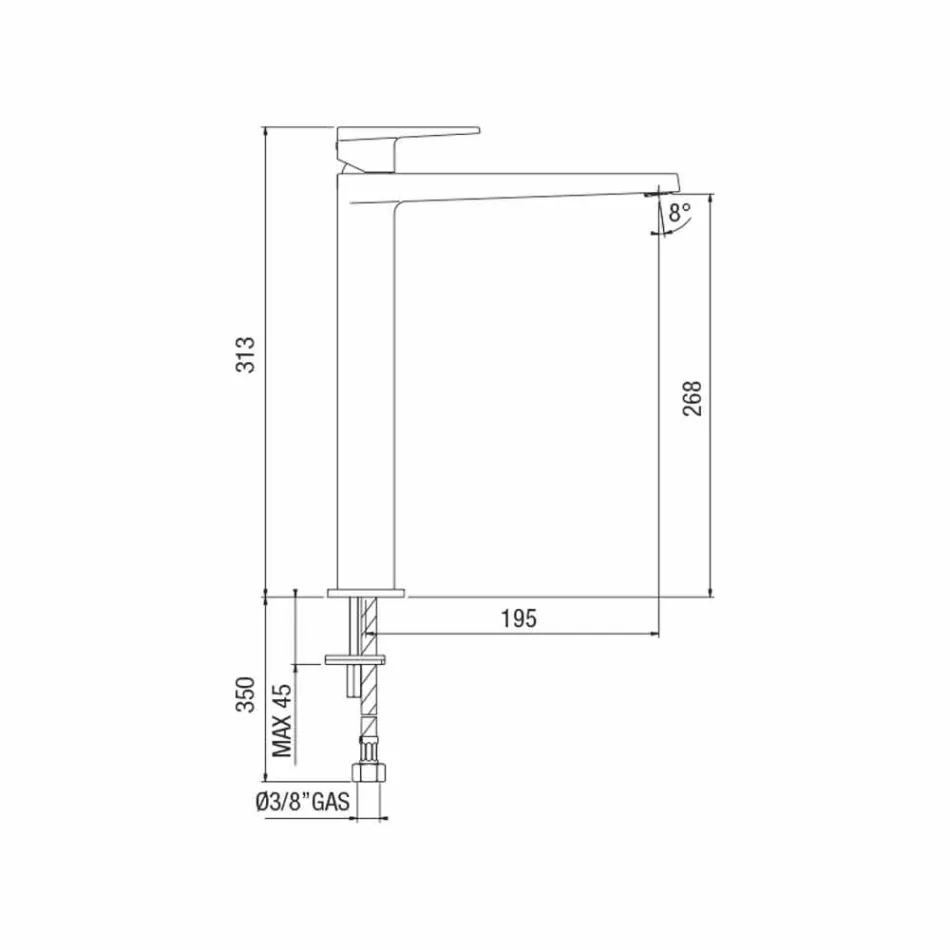 Mitigeur lavabo prolongé H 268 mm sans drain Made in Italy - Galla Viadurini