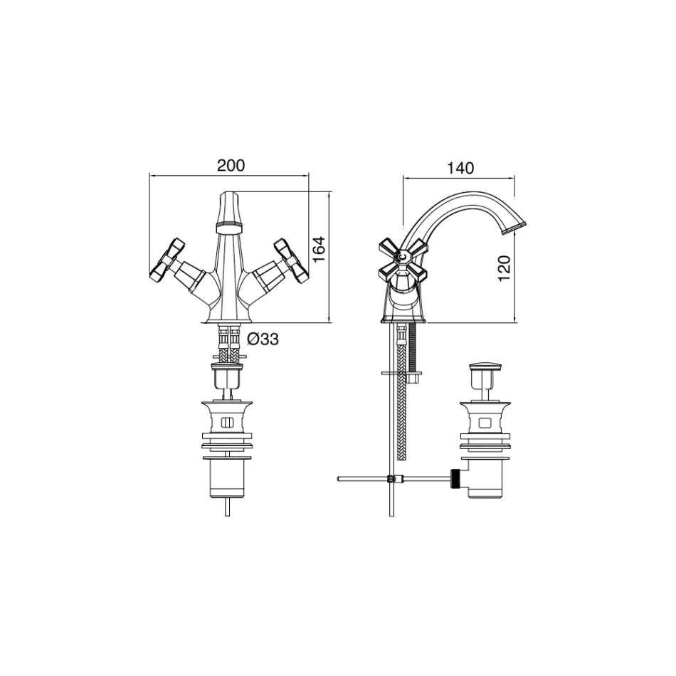 Mitigeur de lavabo monotrou design vintage en laiton fabriqué en Italie - Silvana Viadurini