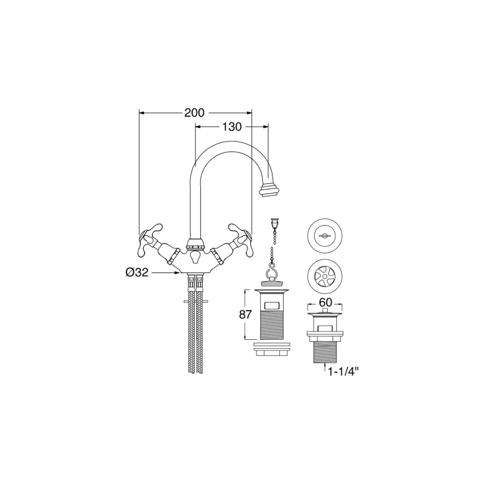 Mitigeur de lavabo monotrou de style vintage en laiton fabriqué en Italie – Klarisa Viadurini