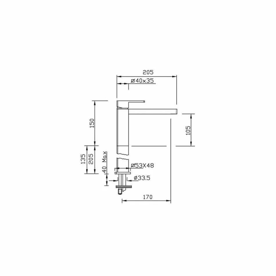 Mélangeur de lavabo en laiton sans drain Made in Italy - Sika Viadurini