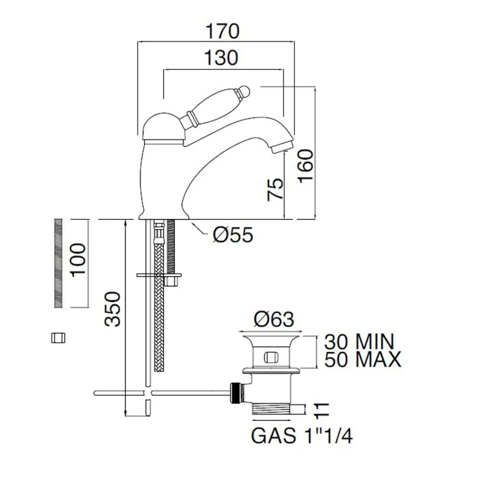 Mélangeur de lavabo en laiton fait main de style classique avec levier - Noriana Viadurini