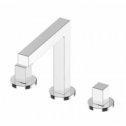 Mitigeur d'évier de salle de bain moderne à trois trous en métal chromé - Girino Viadurini