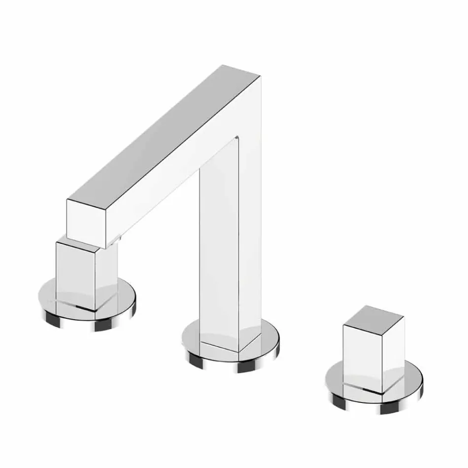 Mitigeur d'évier de salle de bain moderne à trois trous en métal chromé - Girino Viadurini