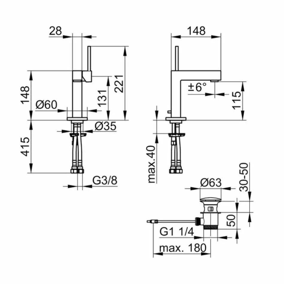 Mitigeur de lavabo de salle de bain moderne en métal finition chrome - Girino Viadurini