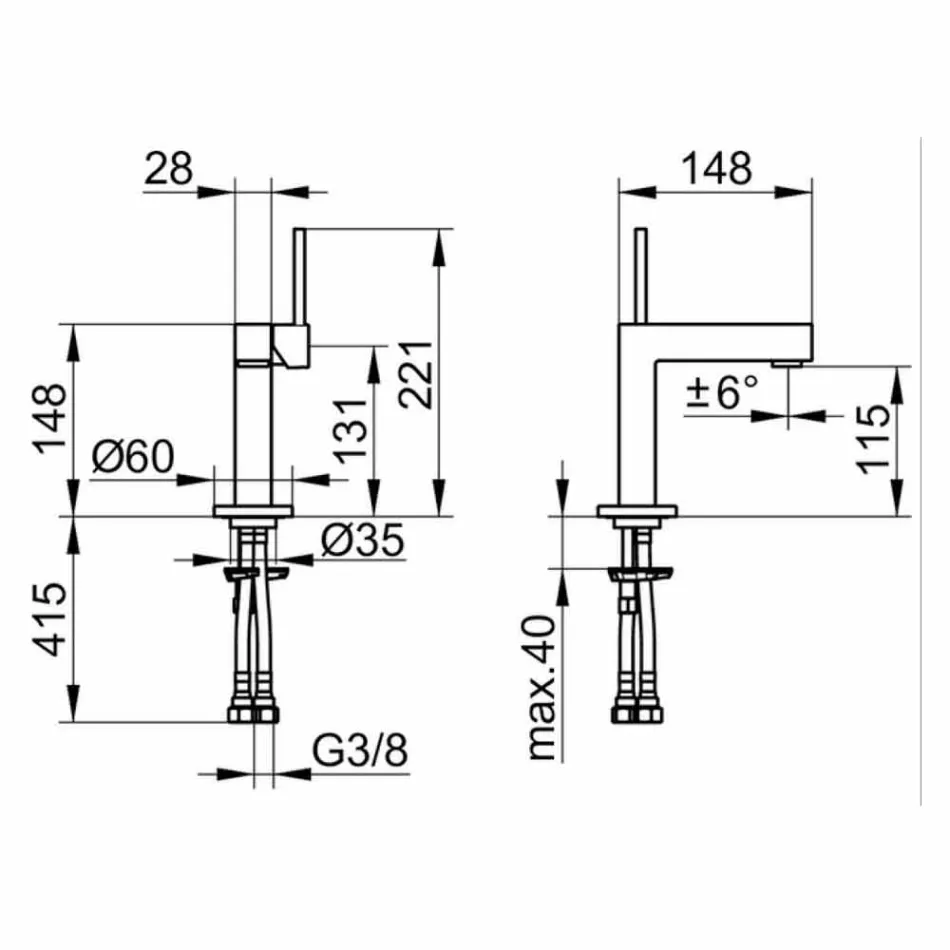 Mitigeur de lavabo de salle de bain moderne en métal finition chrome - Girino Viadurini