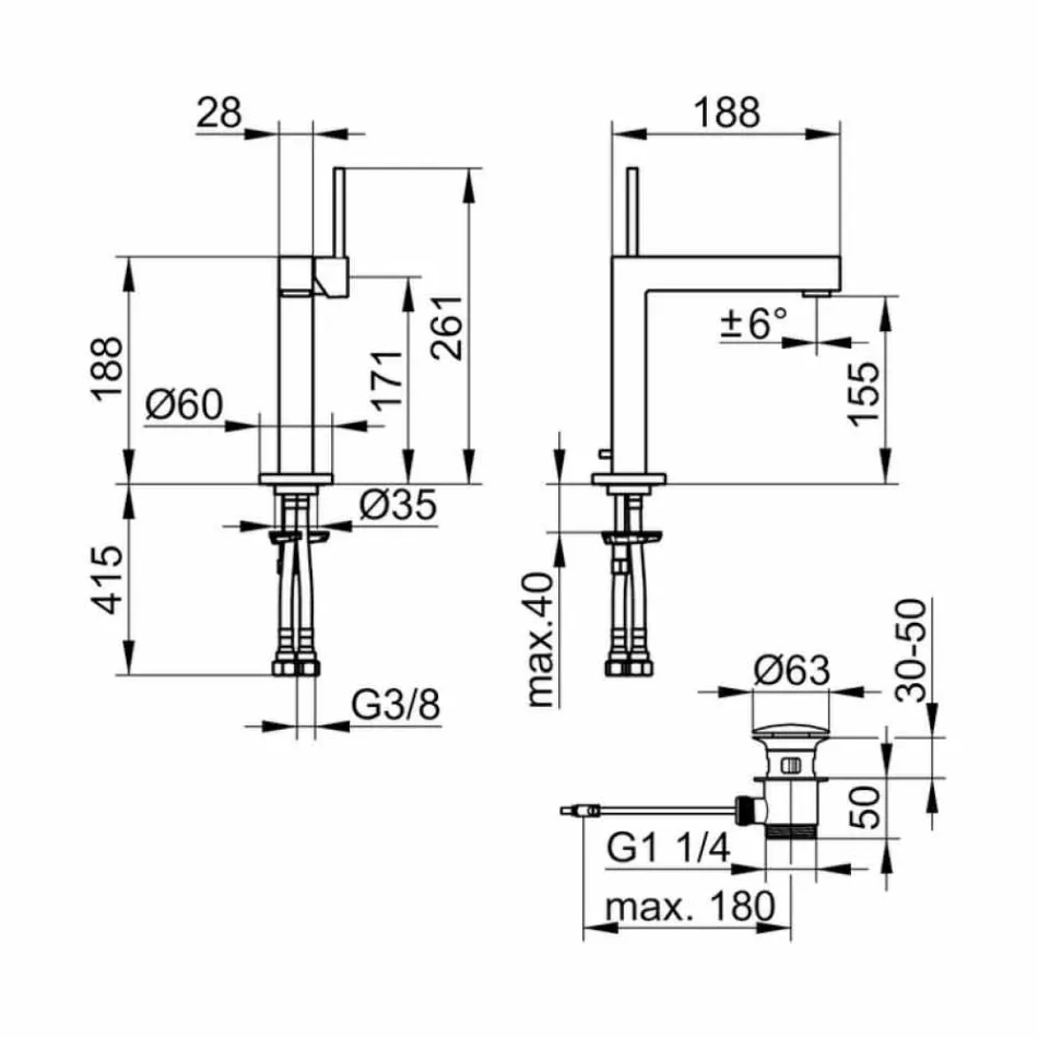 Mitigeur de lavabo de salle de bain moderne en métal finition chrome - Girino Viadurini