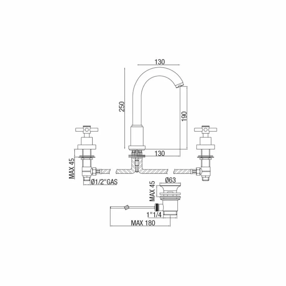 Mitigeur moderne pour lavabo avec drain en laiton chromé Made in Italy - Liro Viadurini