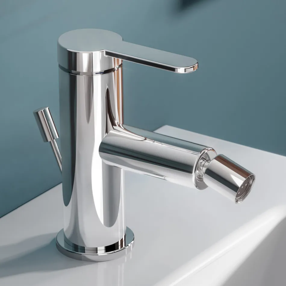 Mitigeur bidet monocommande design plat en laiton chromé - Agenore Viadurini