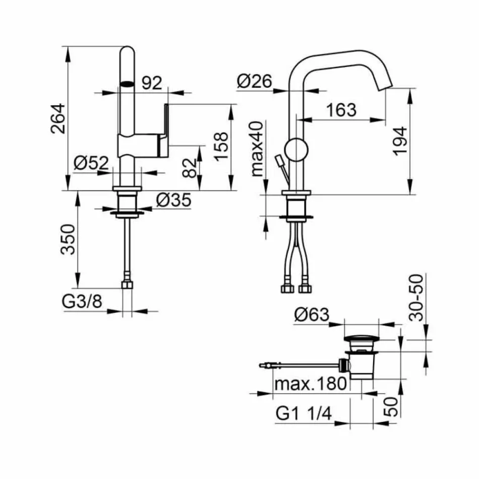 Mitigeur monocommande de design moderne pour lavabo de salle de bain en métal - Zanio Viadurini