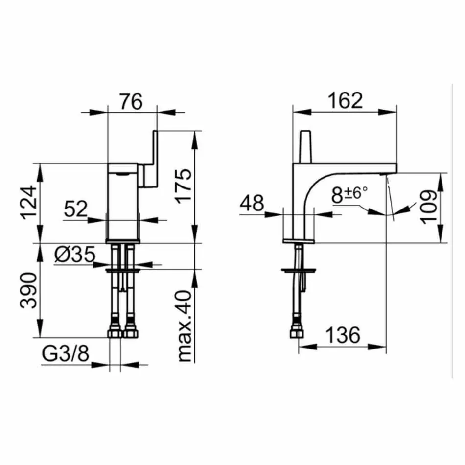 Mitigeur monocommande de design moderne pour lavabo sans drain - Etto Viadurini