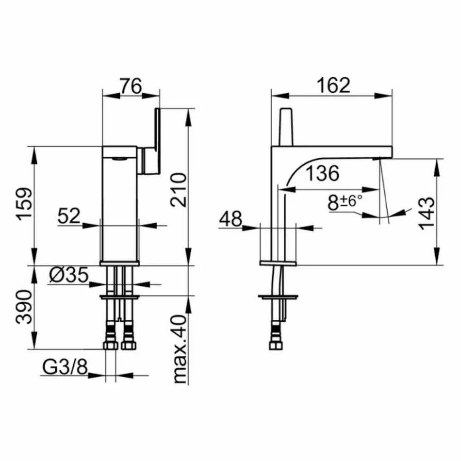 Mitigeur monocommande de design moderne pour lavabo sans drain - Etto Viadurini