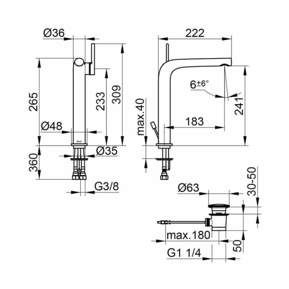 Mitigeur d'évier de salle de bain moderne à levier unique avec drain en métal - Pinto Viadurini