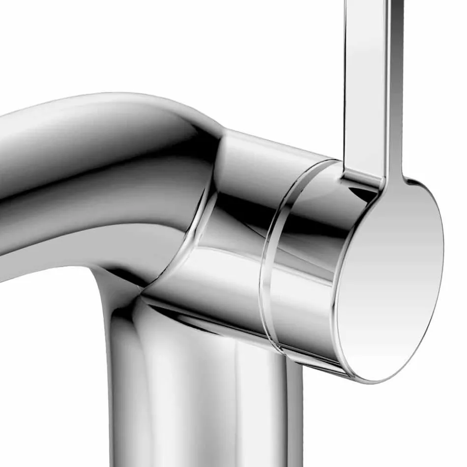 Mitigeur d'évier de salle de bain moderne à levier unique avec drain en métal - Pinto Viadurini