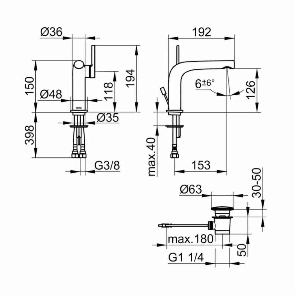Mitigeur d'évier de salle de bain moderne à levier unique avec drain en métal - Pinto Viadurini