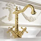 Mitigeur de lavabo monotrou design vintage en laiton fabriqué en Italie - Ursula Viadurini