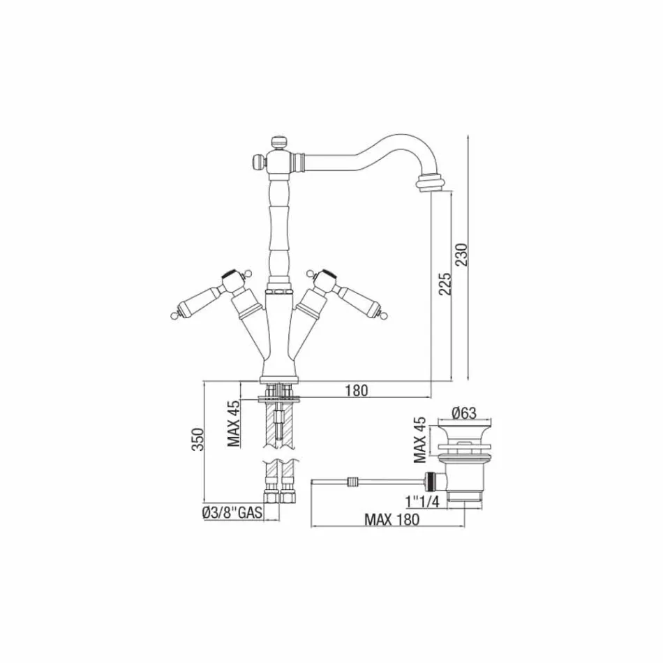 Mitigeur monotrou pour lavabo classique en laiton Made in Italy - Shelly Viadurini