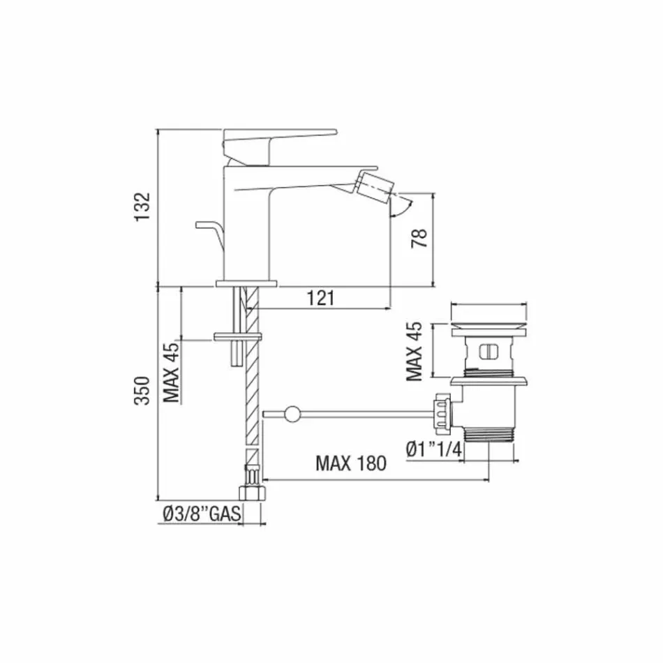Mélangeur de bidet avec drain de finition chromé Fabriqué en Italie - Galla Viadurini