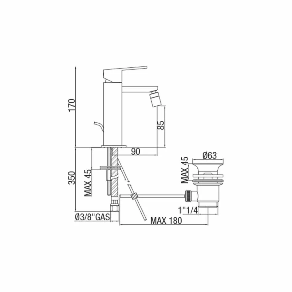 Mélangeur de bidet en finition chromée avec drain Made in Italy - Medida Viadurini