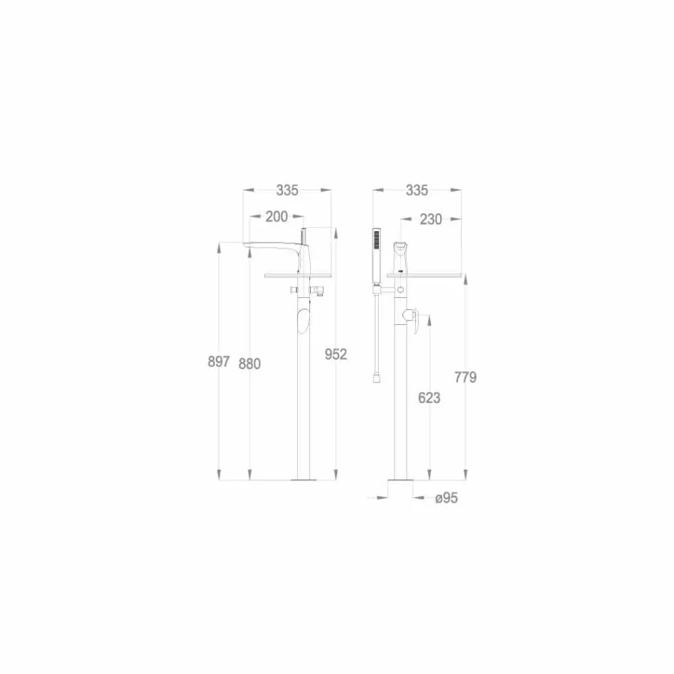 Mitigeur de baignoire en laiton de design Made Italy - Benello Viadurini