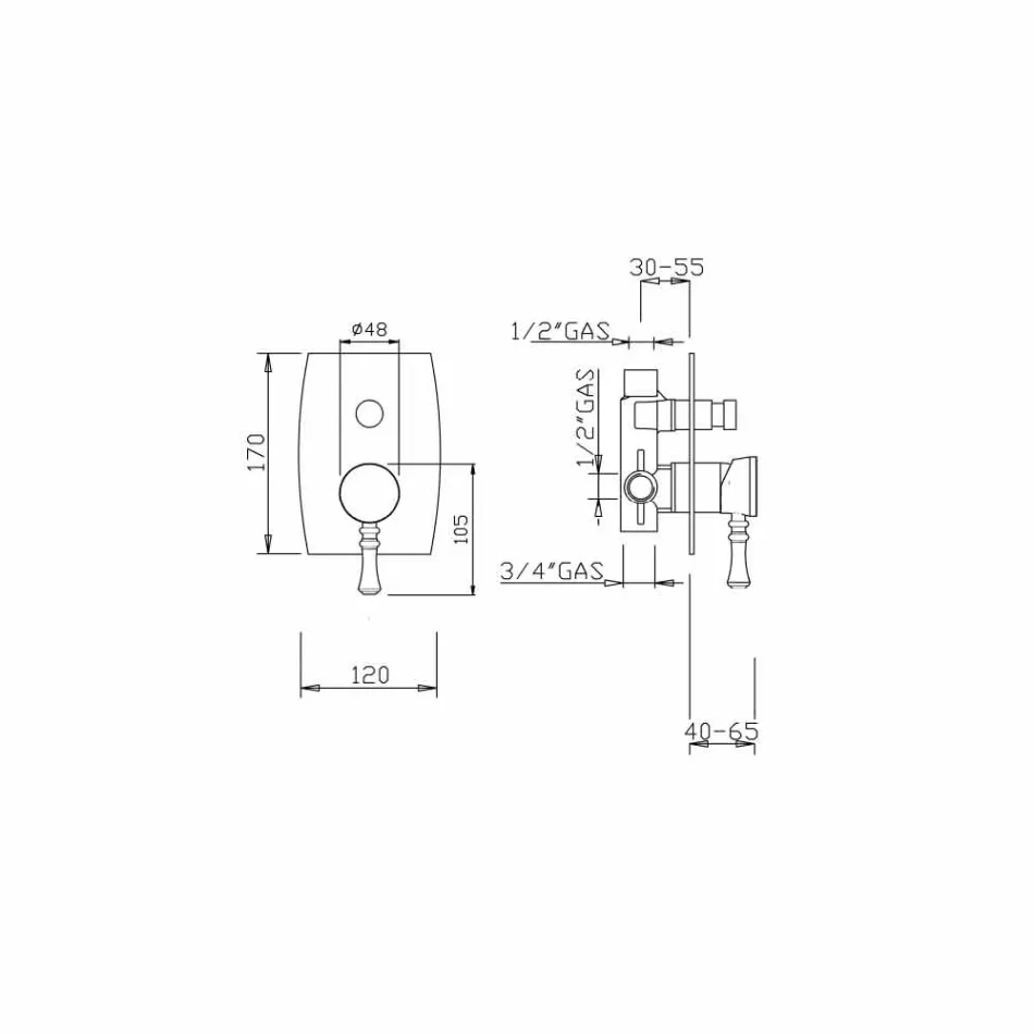 Mitigeur de douche ou de baignoire design en laiton Made in Italy - Neno Viadurini