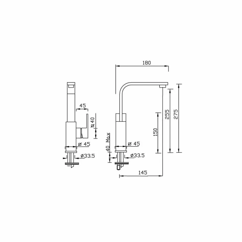 Mélangeur de lavabo à haut bec sans drain Fabriqué en Italie - Panela Viadurini