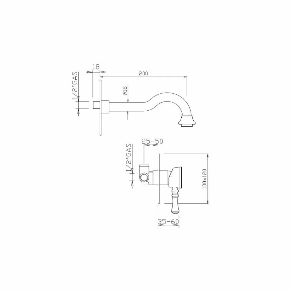 Mitigeur lavabo mural en laiton Made in Italy - Neno Viadurini