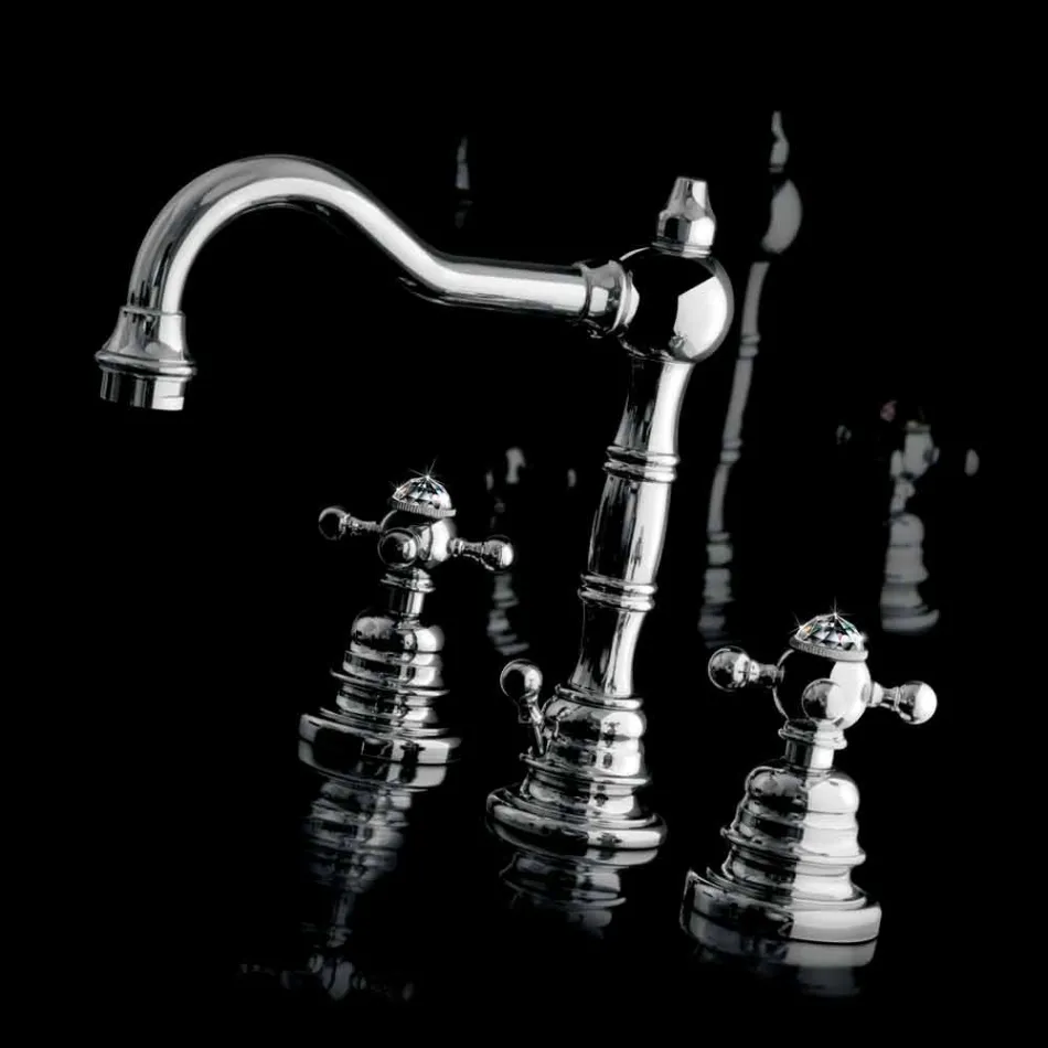 Mitigeur de lavabo de salle de bain moderne à trois trous en laiton fabriqué en Italie - Binsu Viadurini