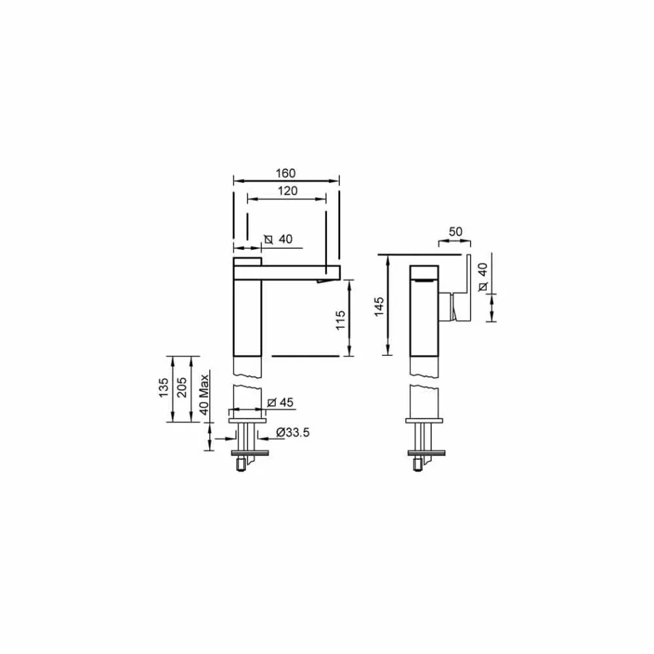 Mélangeur d'évier de salle de bain design Made in Italy avec levier latéral - Panela Viadurini