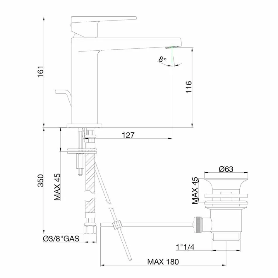 Mitigeur de lavabo avec drain au fini chrome fabriqué en Italie - Galla Viadurini