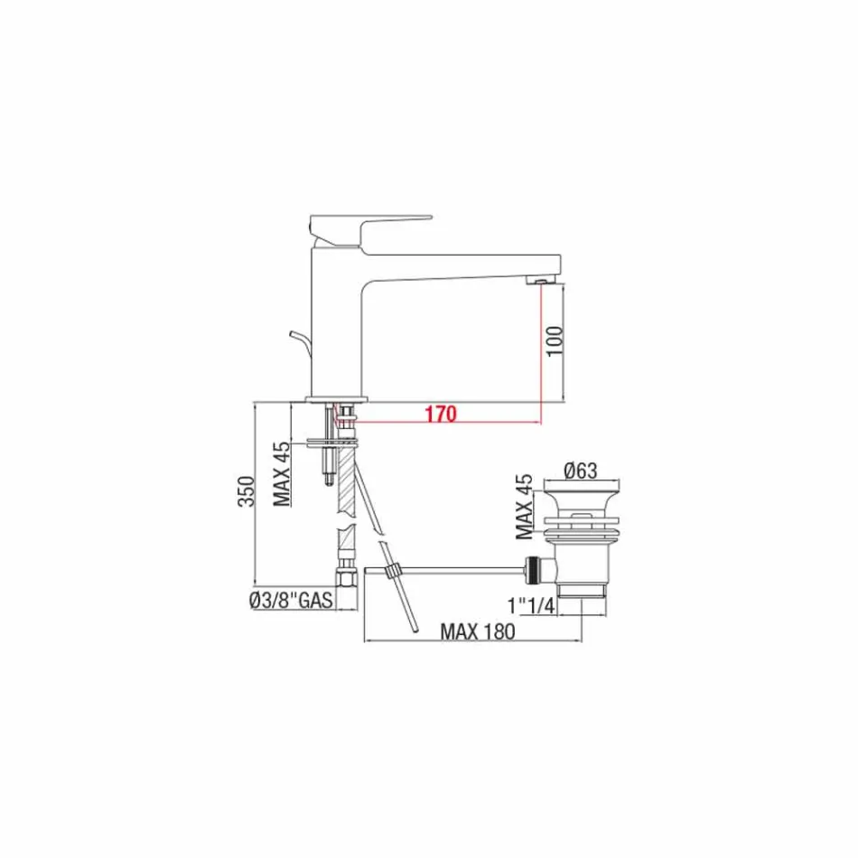 Mitigeur de lavabo avec drain en laiton Made in Italy - Sindra Viadurini