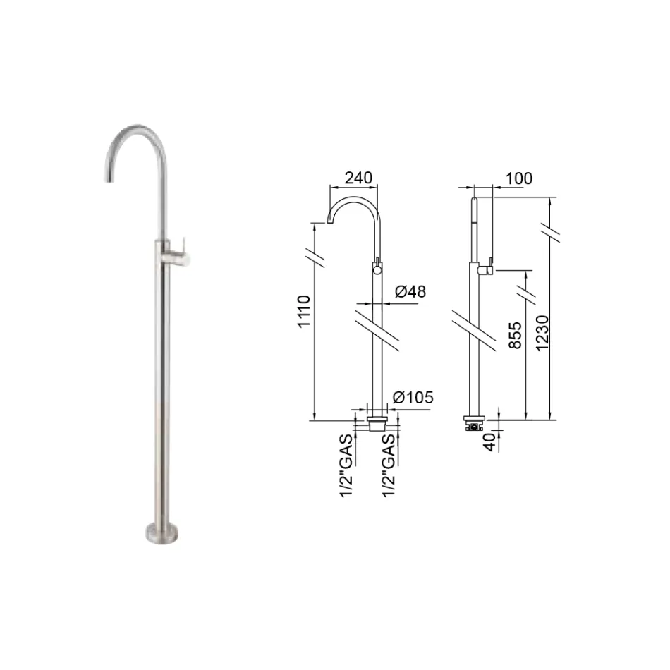 Mitigeur d'évier sur pied en acier AISI 316L fabriqué en Italie - Artigli Viadurini