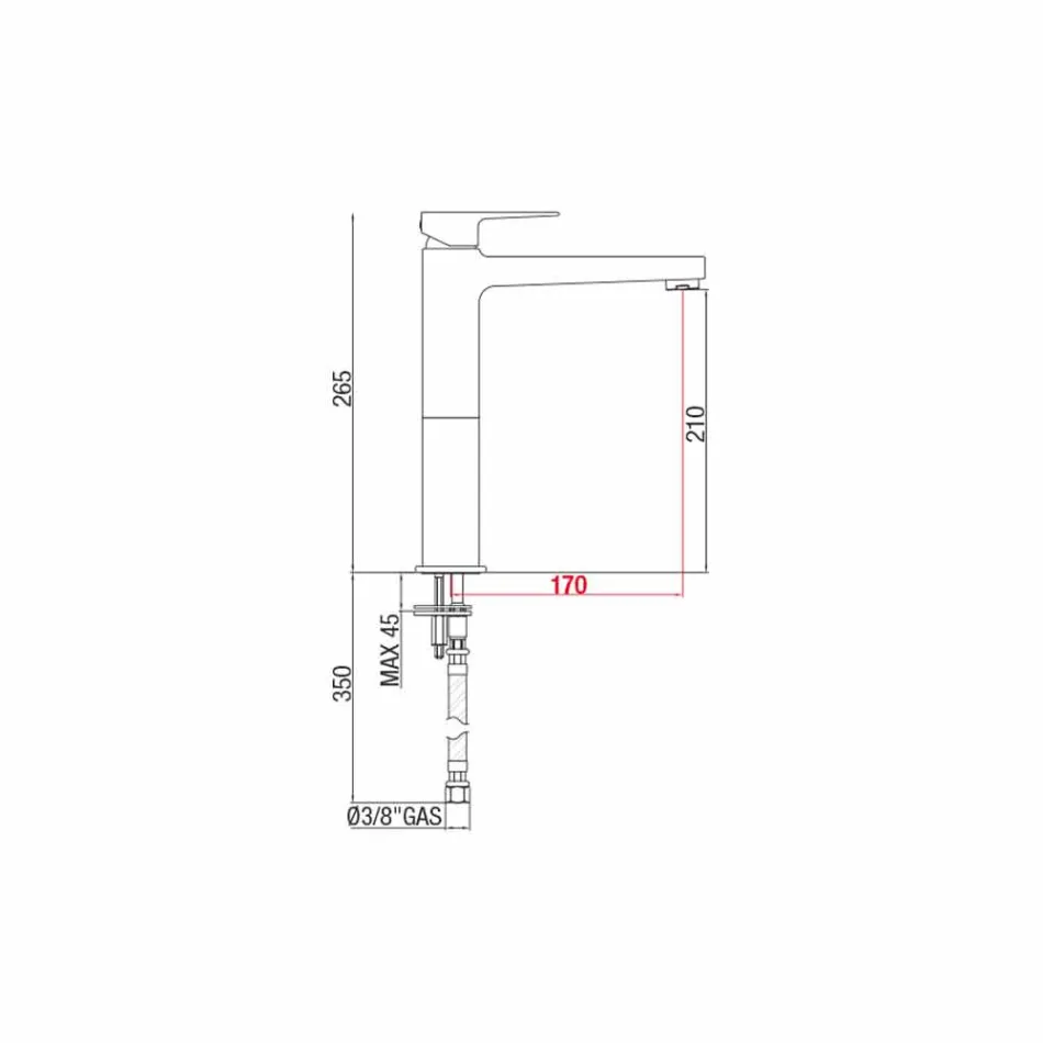 Mélangeur de lavabo prolongé en laiton sans drain fabriqué en Italie - Sindra Viadurini