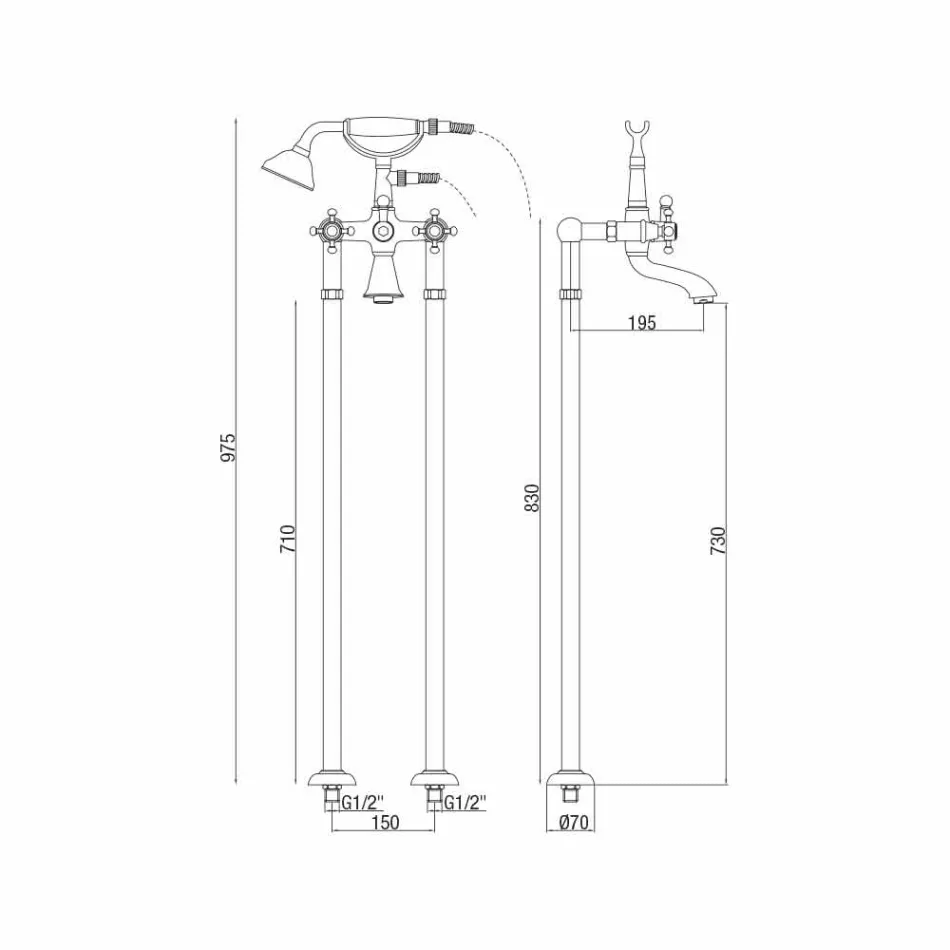 Mitigeur de baignoire au sol design classique en laiton Made in Italy - Lisca Viadurini