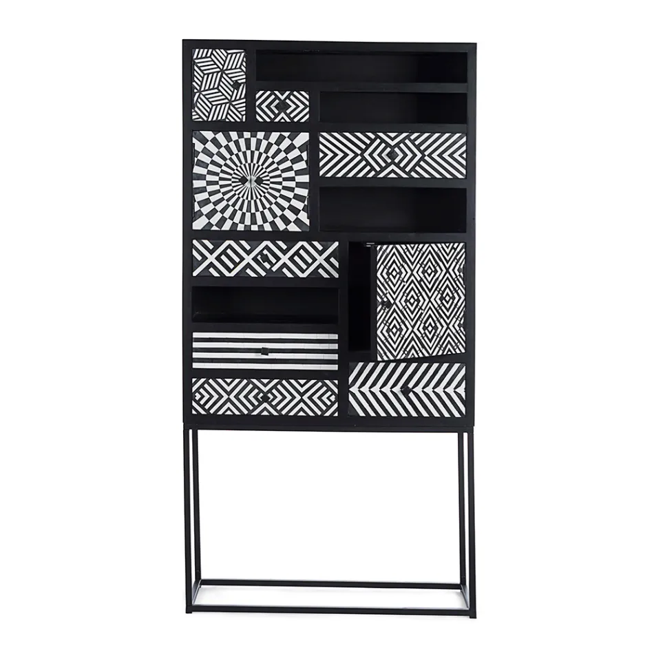 Meuble Mosaïque Ethnique 4 Portes 6 Tiroirs en Bois de Manguier - Vanitoso Viadurini