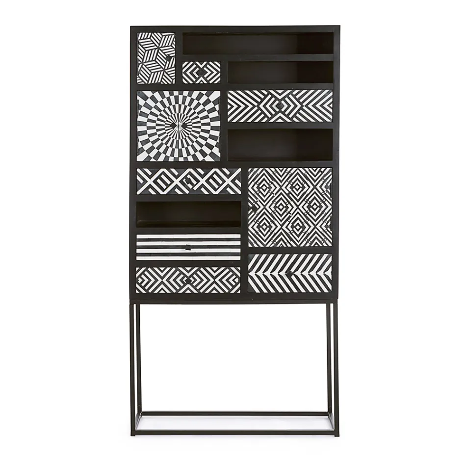 Meuble Mosaïque Ethnique 4 Portes 6 Tiroirs en Bois de Manguier - Vanitoso Viadurini