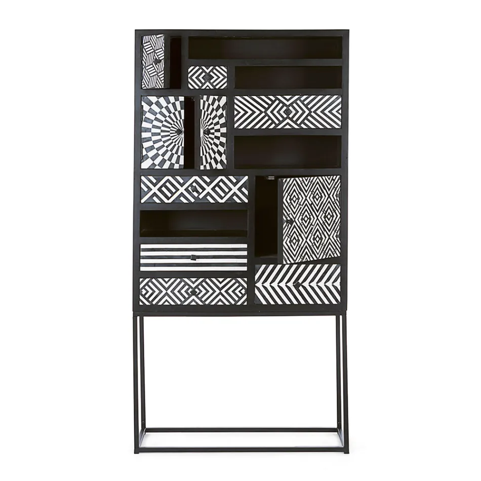 Meuble Mosaïque Ethnique 4 Portes 6 Tiroirs en Bois de Manguier - Vanitoso Viadurini