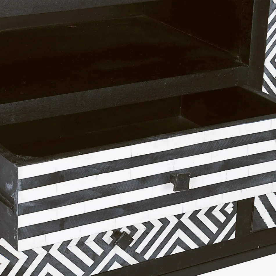 Meuble Mosaïque Ethnique 4 Portes 6 Tiroirs en Bois de Manguier - Vanitoso Viadurini