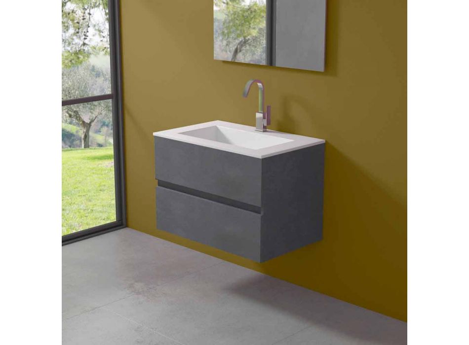 Armoire à suspension pour salle de bain avec lavabo intégré en 3 dimensions - Marione Viadurini