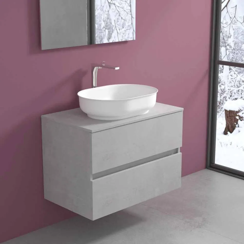 Meubles de salle de bain suspendus et lavabo ovale, design moderne - Cesiro Viadurini