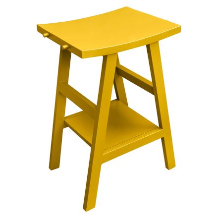 Meubles de salle de bain en teck récupéré avec dessus semi-incurvé jaune - Raomi Viadurini