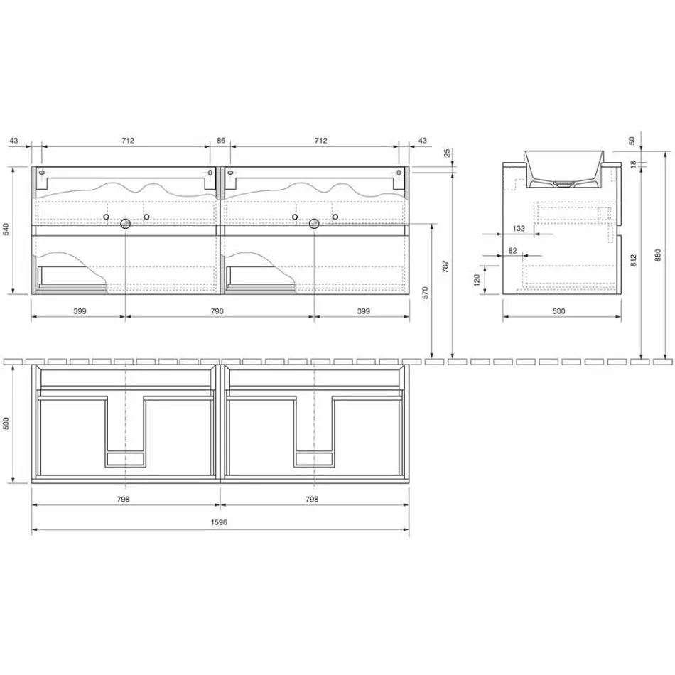 Meubles de salle de bain suspendus avec double lavabo encastré, design moderne - Dumbo Viadurini
