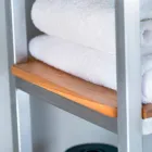 Meuble de salle de bain colonne en teck et acier avec 4 étagères ouvertes - Tamburino Viadurini